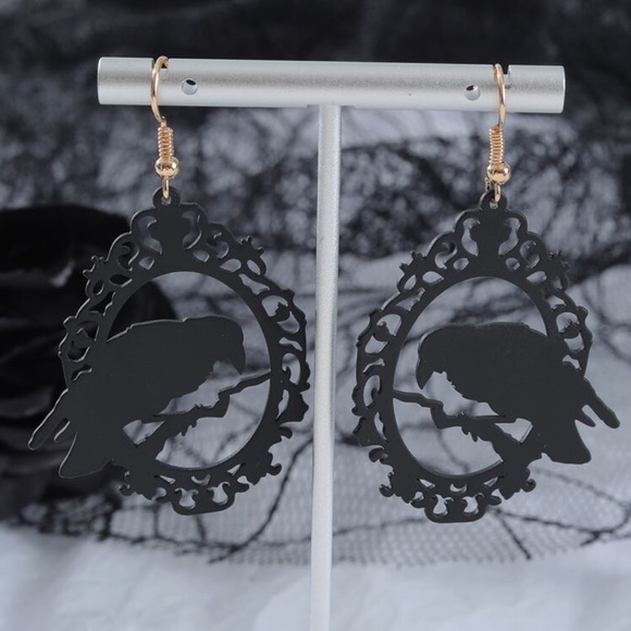 Black Crow Earrings - Picture 2 of 5
